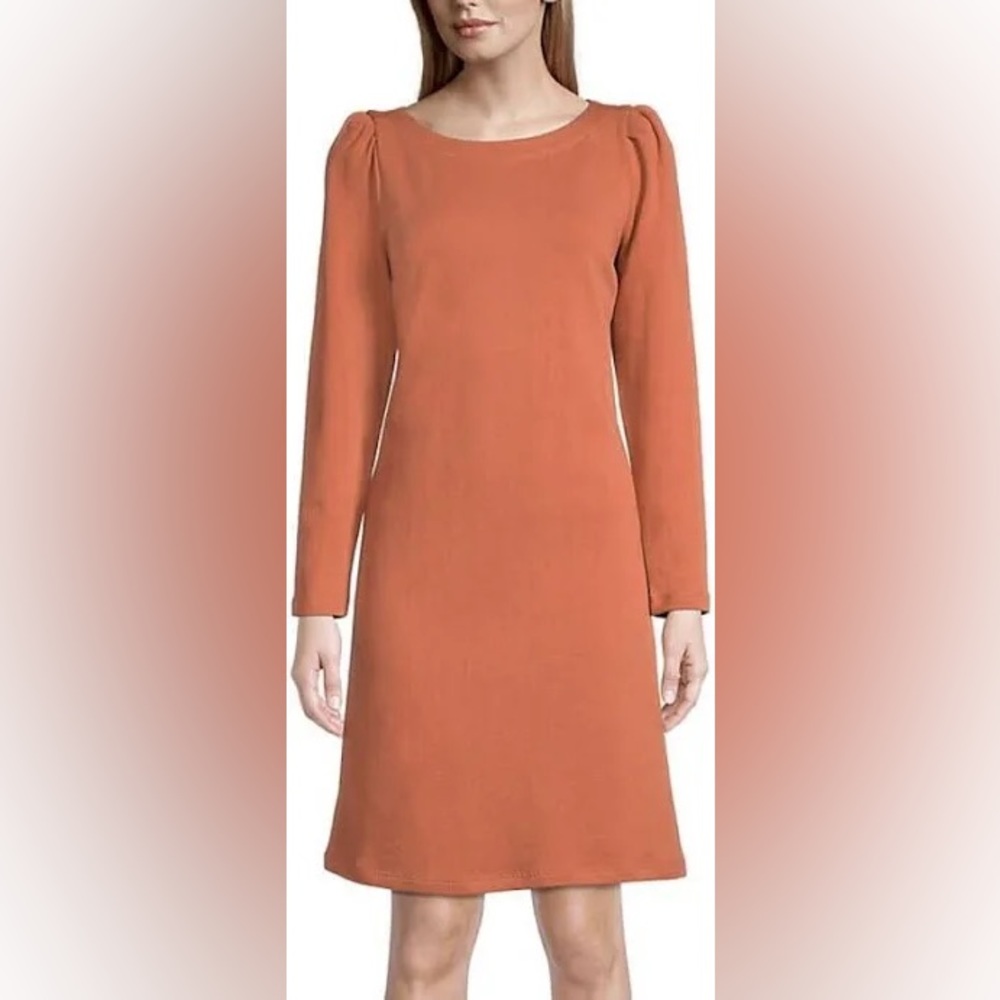 Loft Rust Orange Shift Cotton Dress - Picture 1 of 8